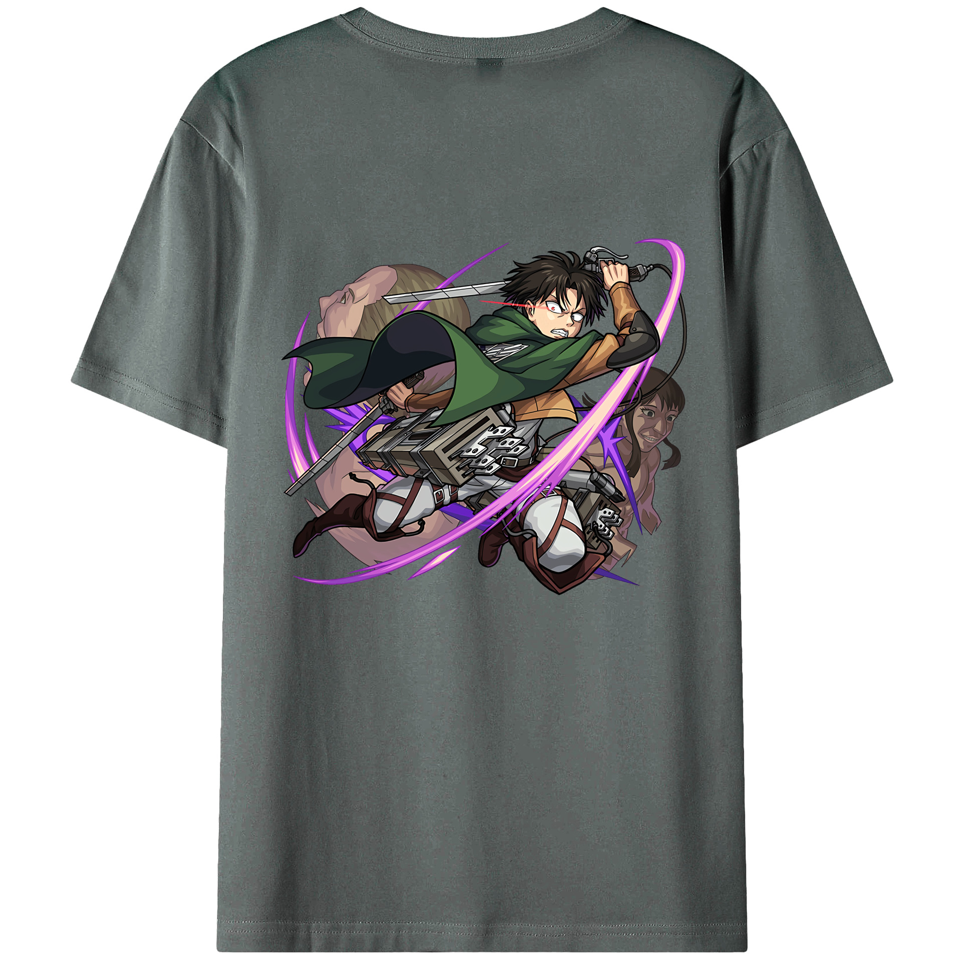 （画像用） 進撃の巨人 リヴァイ·アッカーマン Attack on Titan Levi Ackerman 綿100％ メンズ半袖Tシャツ（バックプリント） 通気性